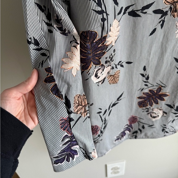 Lafayette 148 New York Stretch Cotton Caddie Blouse - Stripes/Floral - Size 4 - Picture 9 of 11